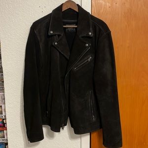 Lucky Brand Biker Jacket in Black Suede Leather